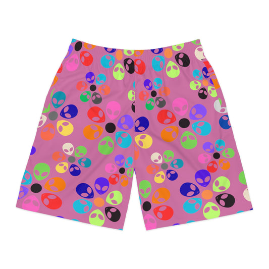 Colorful Alien Print Mens Jogger Shorts Cool Summer Shorts Festival Wear Beach Shorts Trendy Casual Shorts Alien Rainbow Flowers Light Pink