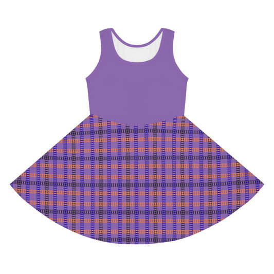 Girls Sleeveless Sundress with Playful Plaid Design Summer Dress Birthday Gift Everyday Wear Playdate Outfit Kids Fashion Train Tracks Light Purple