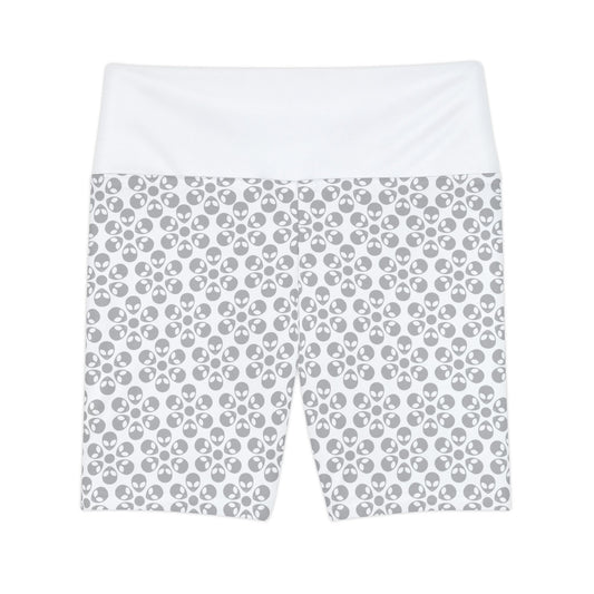 Womens Workout Shorts  Alien Flowers White