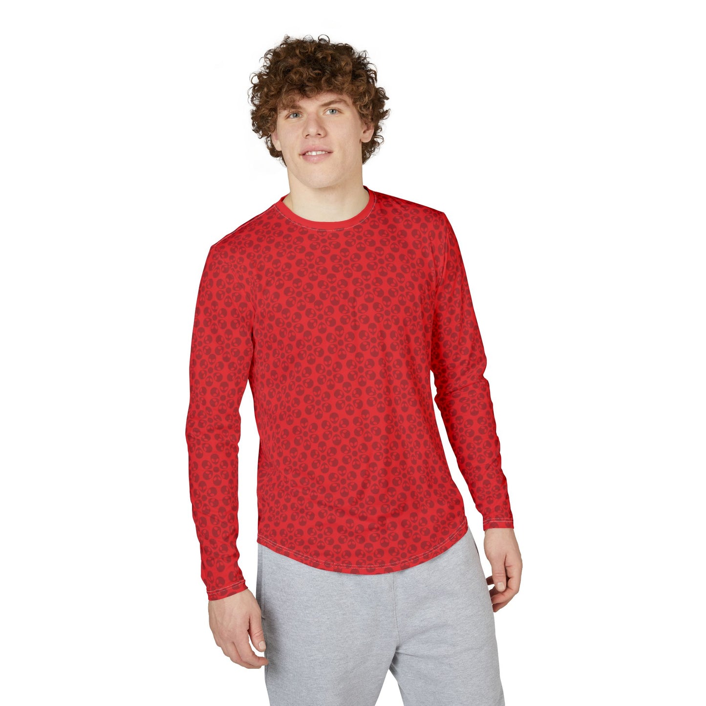 Mens UV Protection Long Sleeve Shirt  Alien Flowers Red