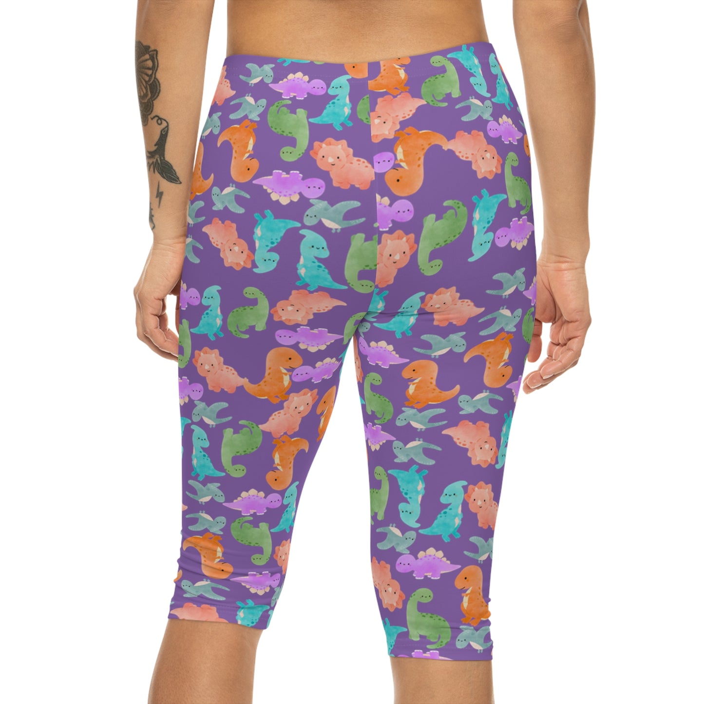 Women’s Capri Leggings  Rainbow Dinos Light Purple