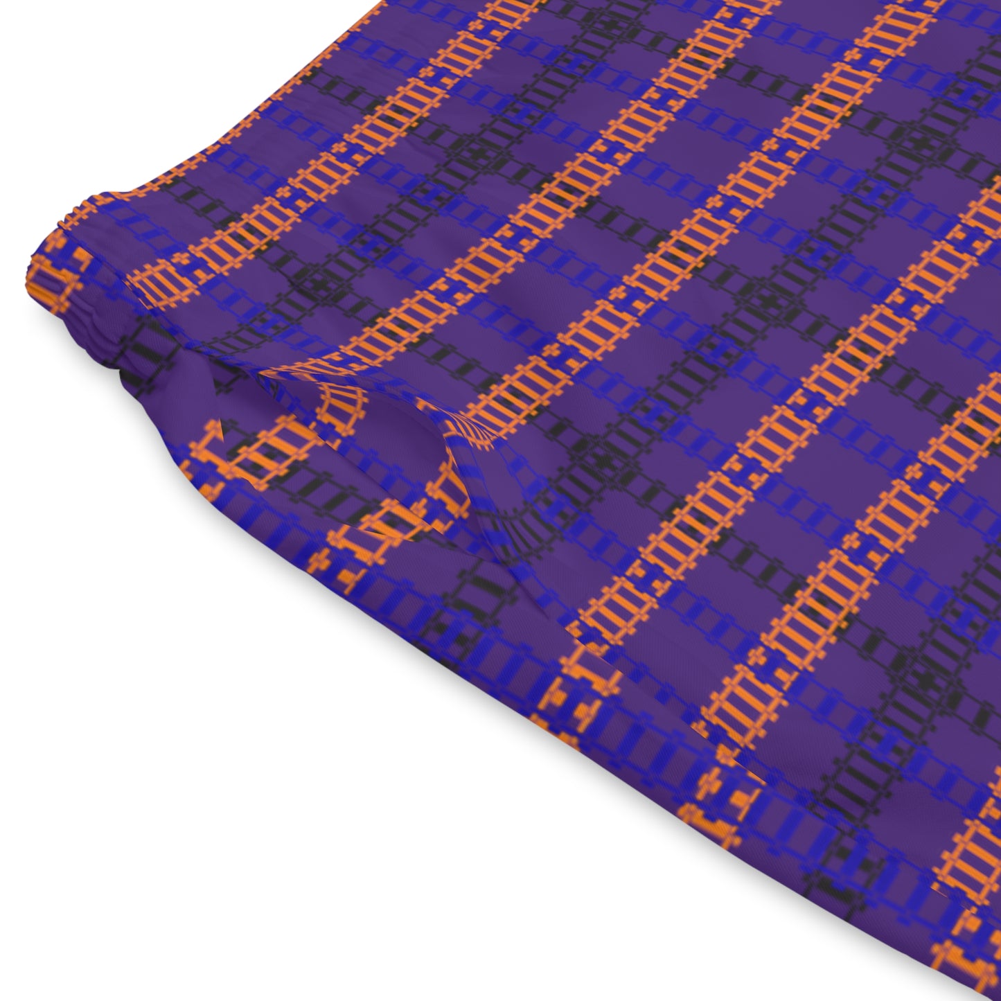 Mens Elastic Beach Shorts  Vibrant Plaid Print Casual Swimwear Summer Essentials Vacation Attire Poolside Fashion Beach Day  Train Tracks Purple
