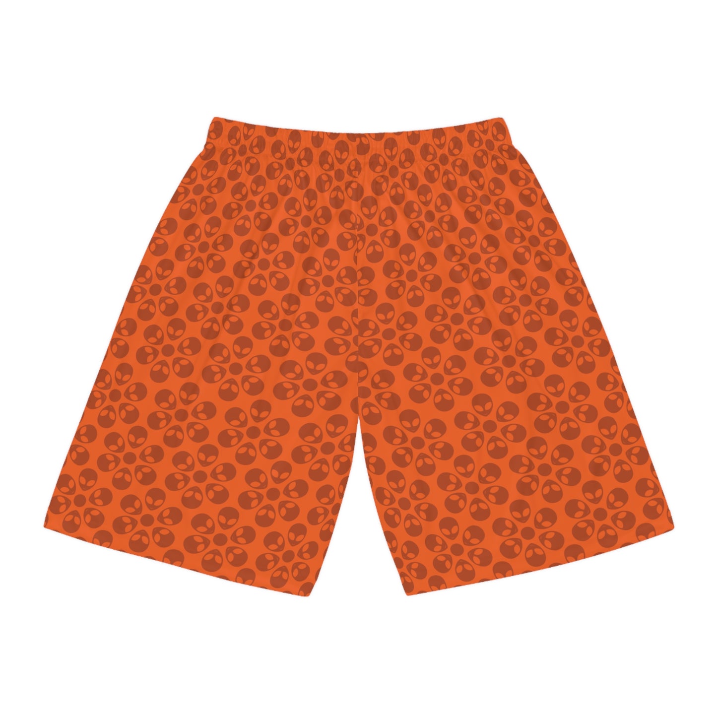 Trendy Skull Pattern Basketball Shorts Summer Activewear Sports Apparel Casual Wear Beach Shorts Gift for Basketball Lovers Alien Flowers Orange