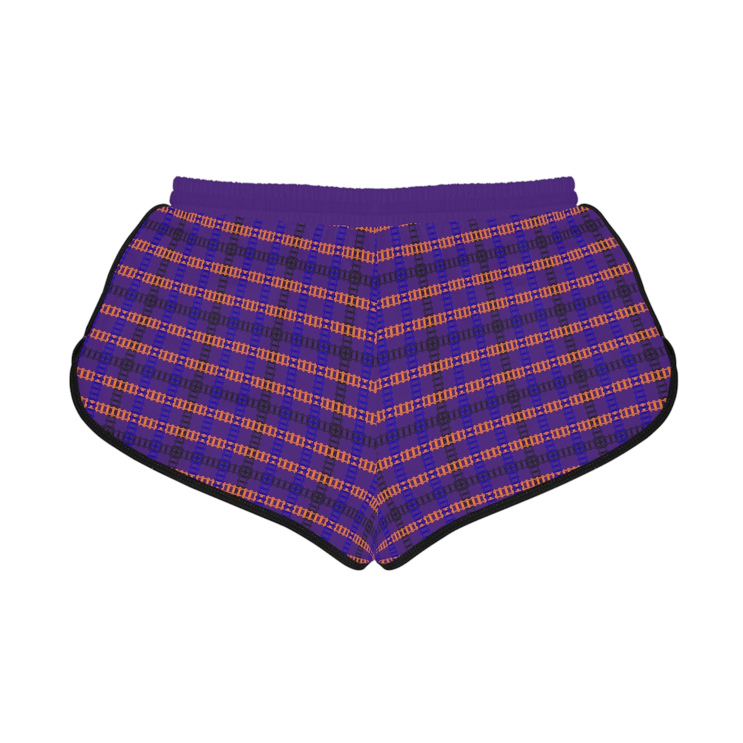 Cozy Casual Womens Shorts  Perfect for Summer Days Lounging Beach or Sleepwear AOP Plaid Design Train Tracks Purple