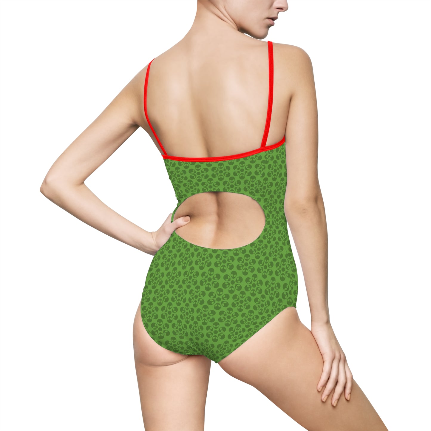 Womens Onepiece Swimsuit  Alien Flowers Green