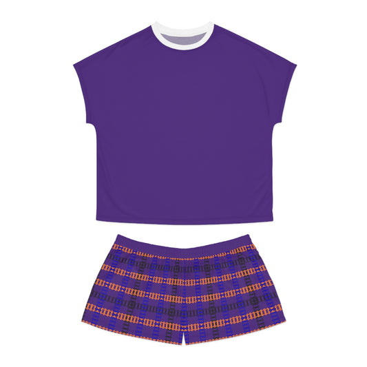 Cozy Womens Pajama Set for Relaxation Sleepwear Loungewear Gift for Her Stylish AOP Design Train Tracks Purple
