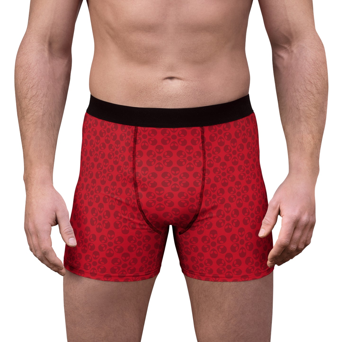 Mens Boxer Briefs  Alien Flowers Dark Red