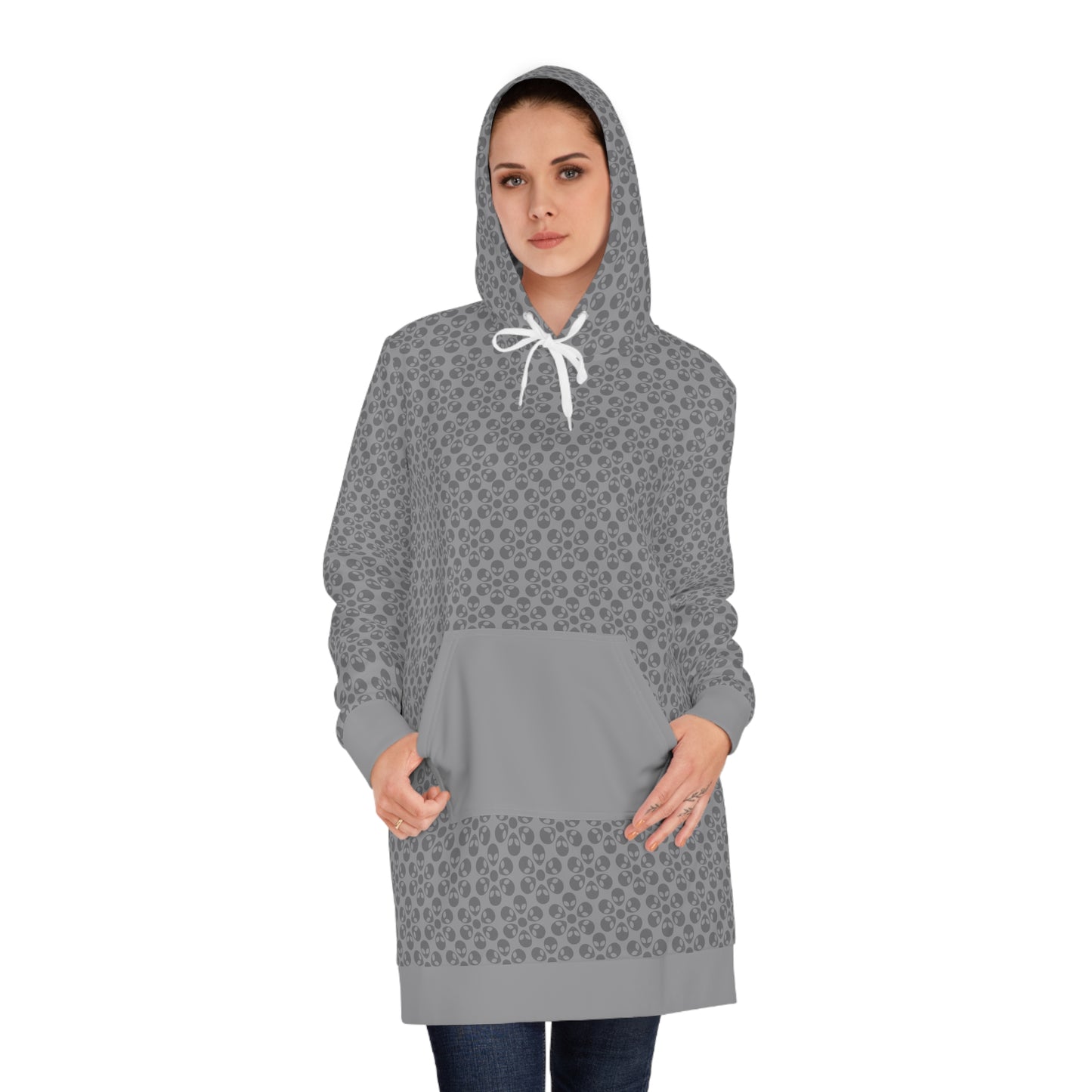 Womens Hoodie Dress  Alien Flowers Grey