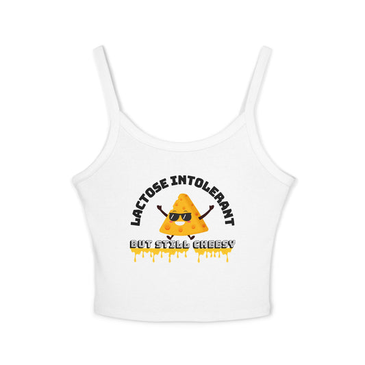 Lactose Intolerant Spaghetti Strap Tank Top, Funny Cheesy Graphic Tee, Women's Summer Wear, Cute Festival Top, Gift for Cheese Lovers
