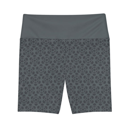 Womens Workout Shorts  Alien Flowers Dark Grey
