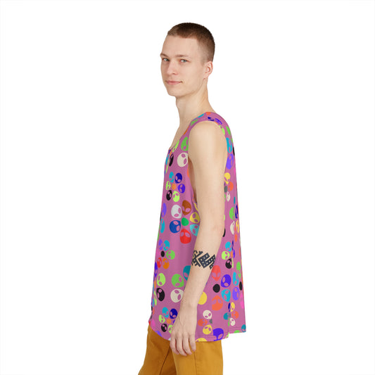 Colorful Alien Print Mens Tank  Summer Fashion Festival Wear Casual Top Graphic Tee Vibrant Style Unique Gift Alien Rainbow Flowers Light Pink