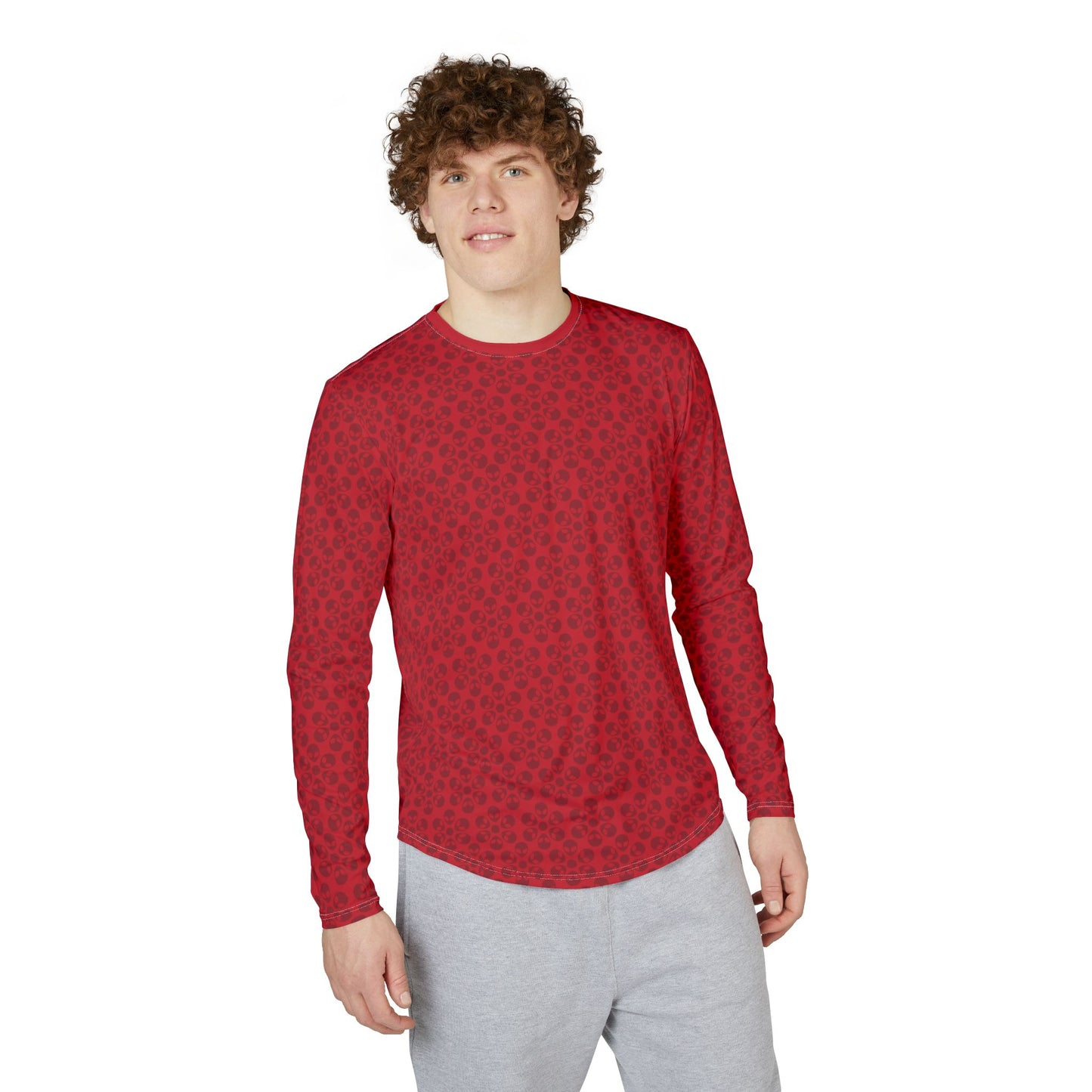 Mens UV Protection Long Sleeve Shirt  Alien Flowers Dark Red