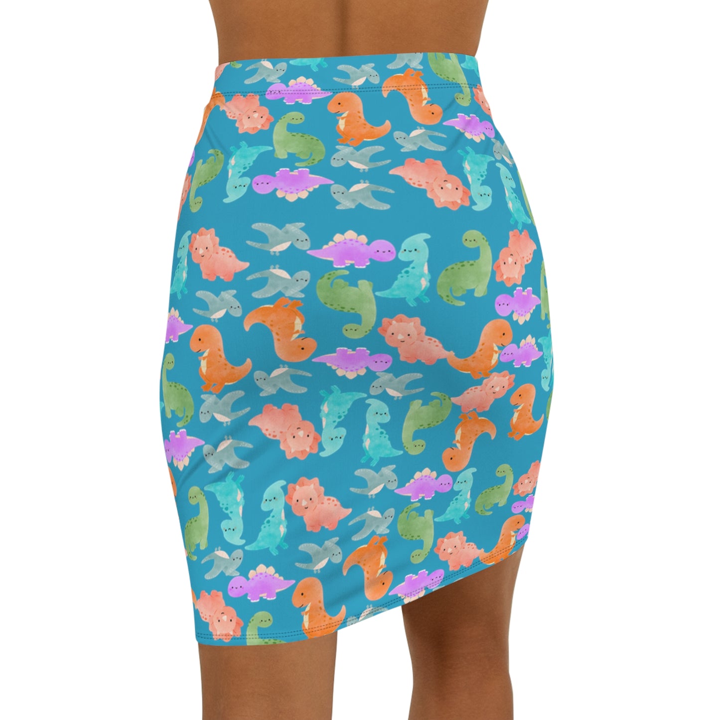 Dinosaur Print MidWaist Pencil Skirt for Fun and Playful Style Womens Skirt Cute Skirt Fashionable Skirt Casual Skirt Gift Idea Rainbow Dinos Turquoise