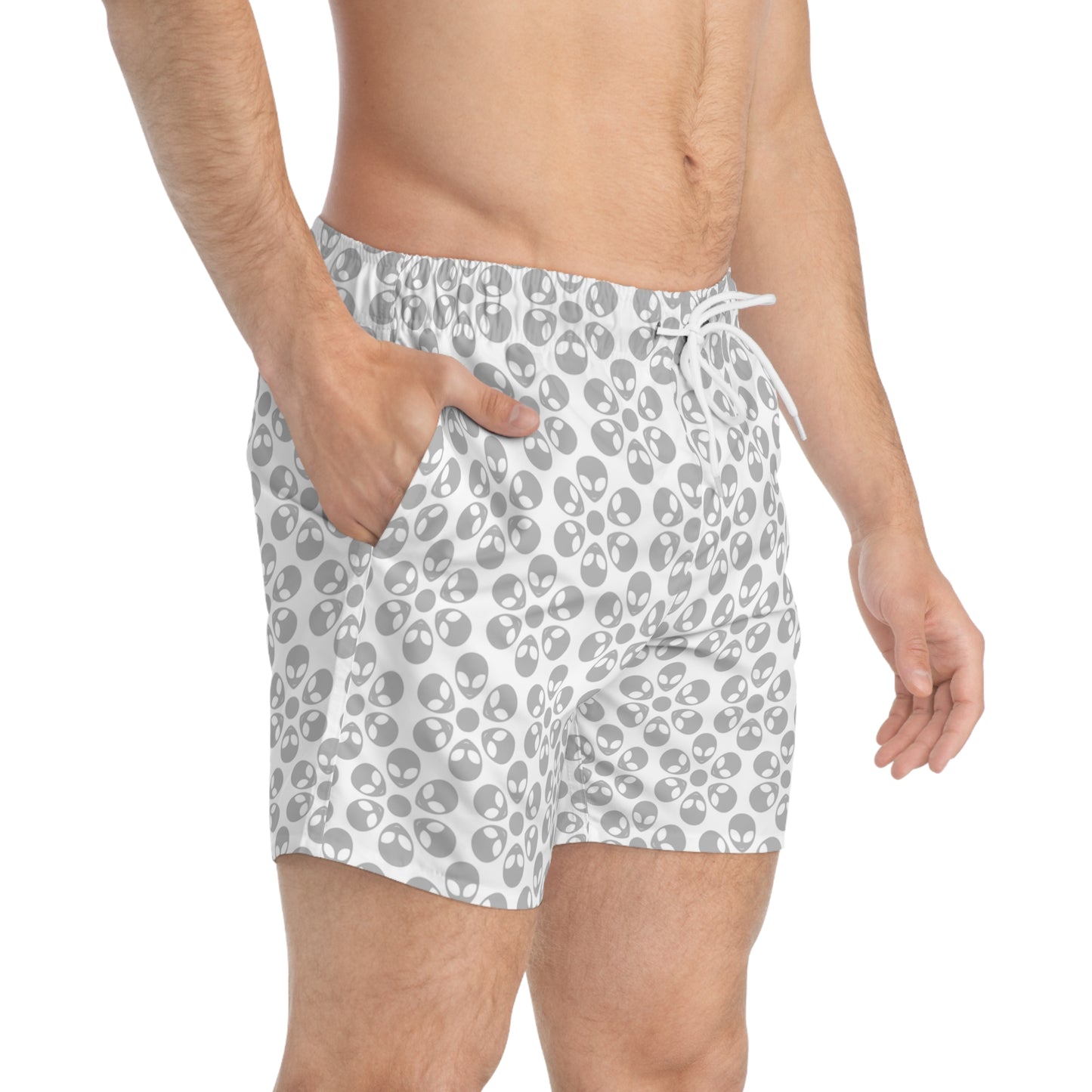 Stylish AOP Swim Trunks for Beach Days Summer Fun Pool Parties Vacation Wear Gift for Him Alien Flowers White