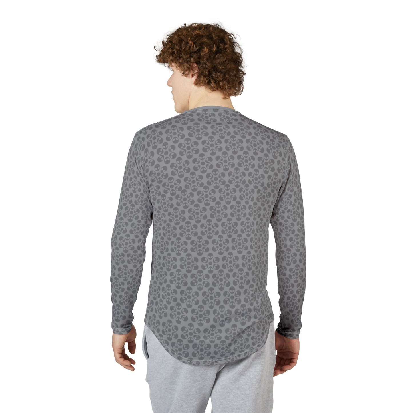 Mens UV Protection Long Sleeve Shirt  Alien Flowers Grey