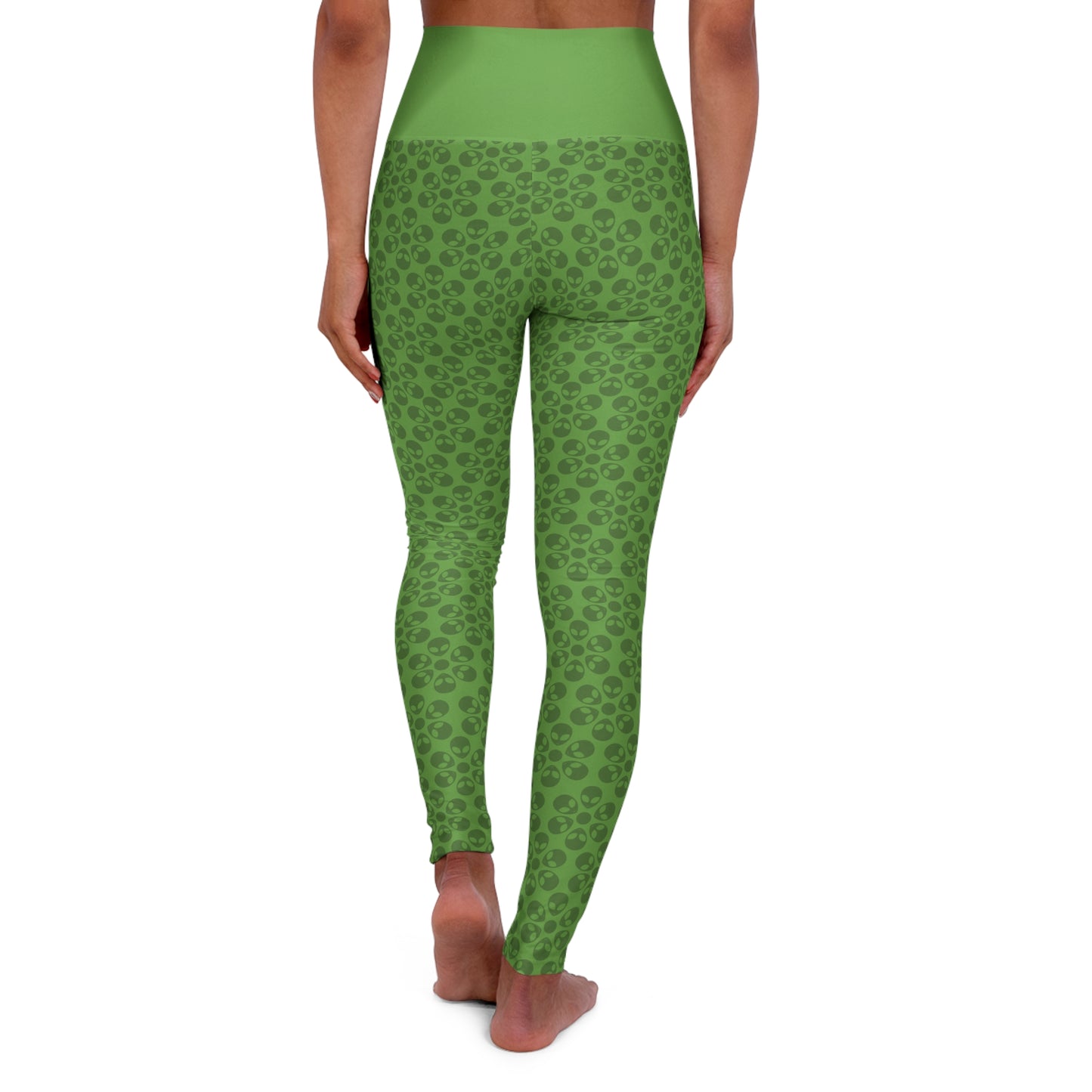 Stylish High Waisted Yoga Leggings Activewear Fitness Leggings Workout Pants Gift for Her Yoga Apparel Alien Flowers Green