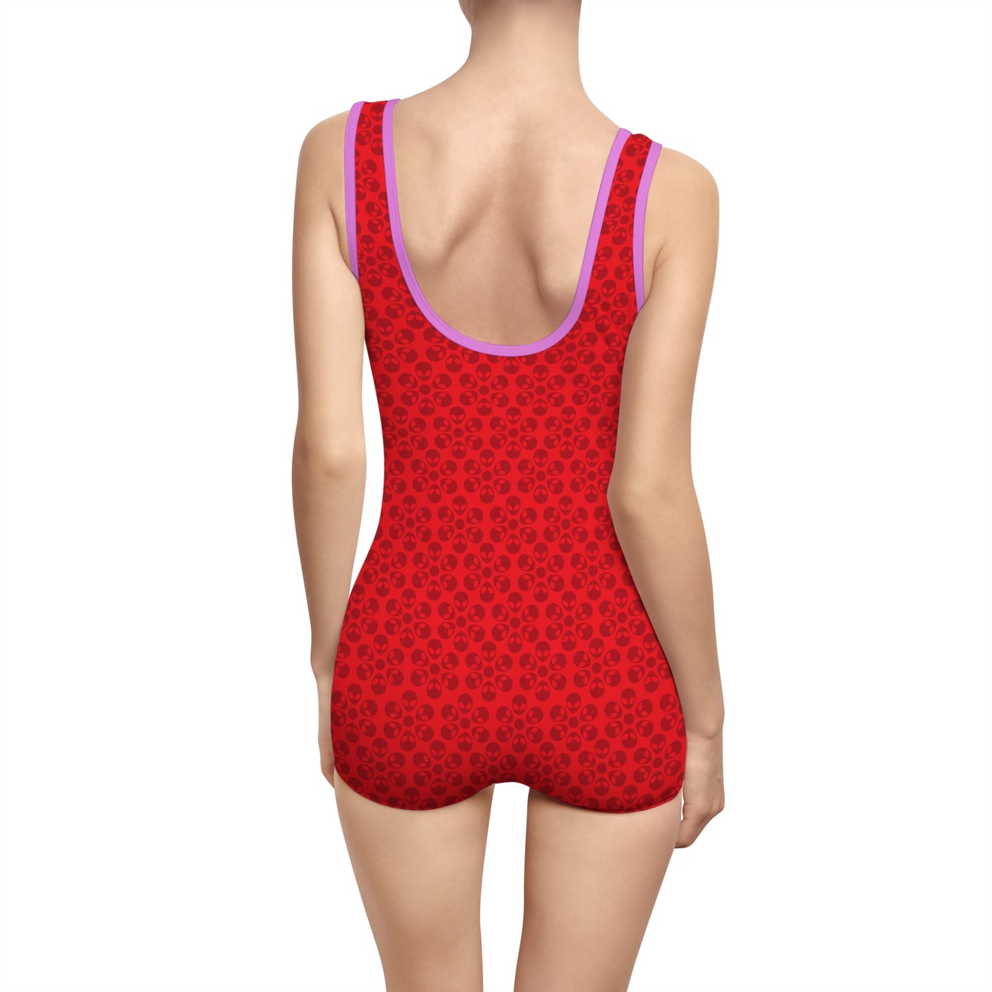 Womens Vintage Swimsuit  Alien Flowers Red