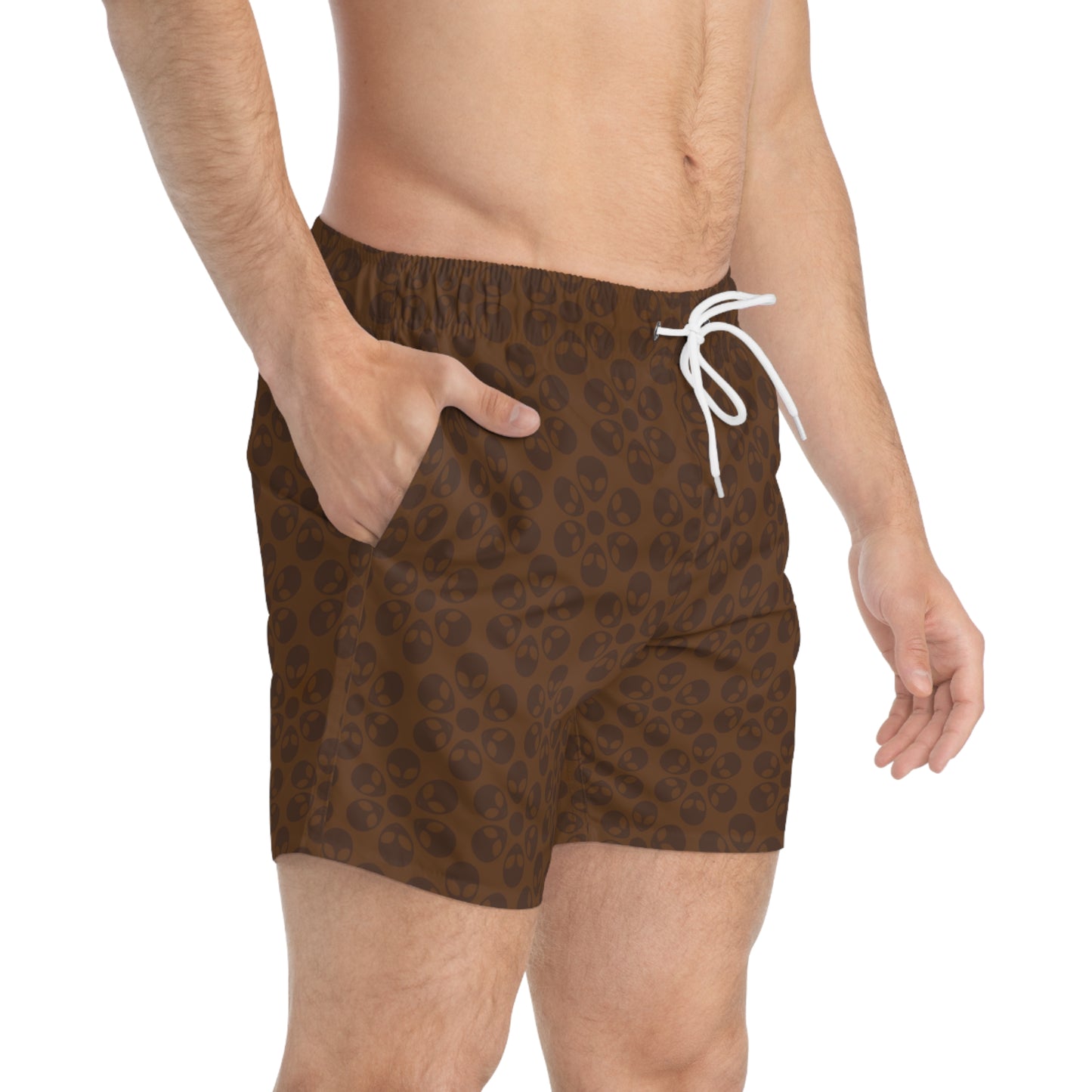 Stylish AOP Swim Trunks for Beach Days Summer Fun Pool Parties Vacation Wear Gift for Him Alien Flowers Brown
