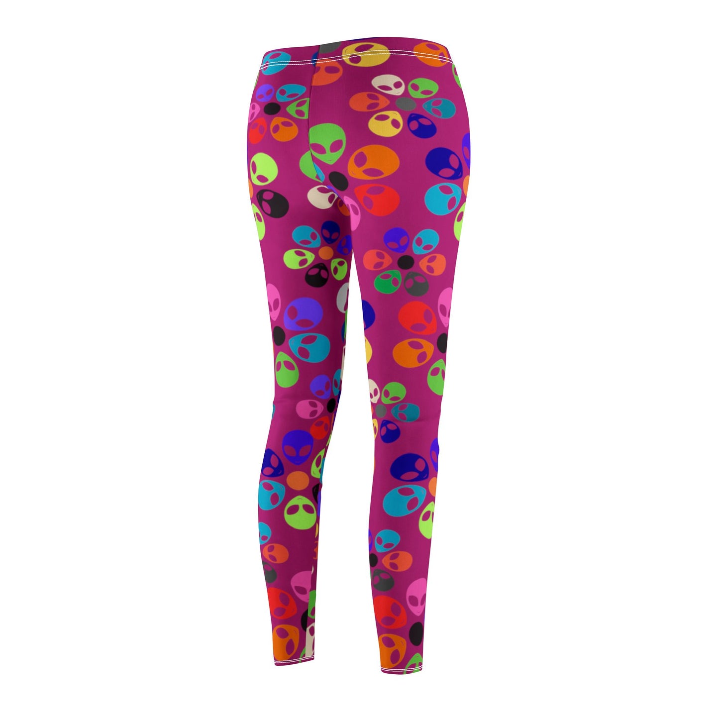 Colorful Alien Pattern Womens Casual Leggings Funky Gym Leggings Unique Yoga Pants Trendy Loungewear Gift for Alien Lovers Alien Rainbow Flowers Pink