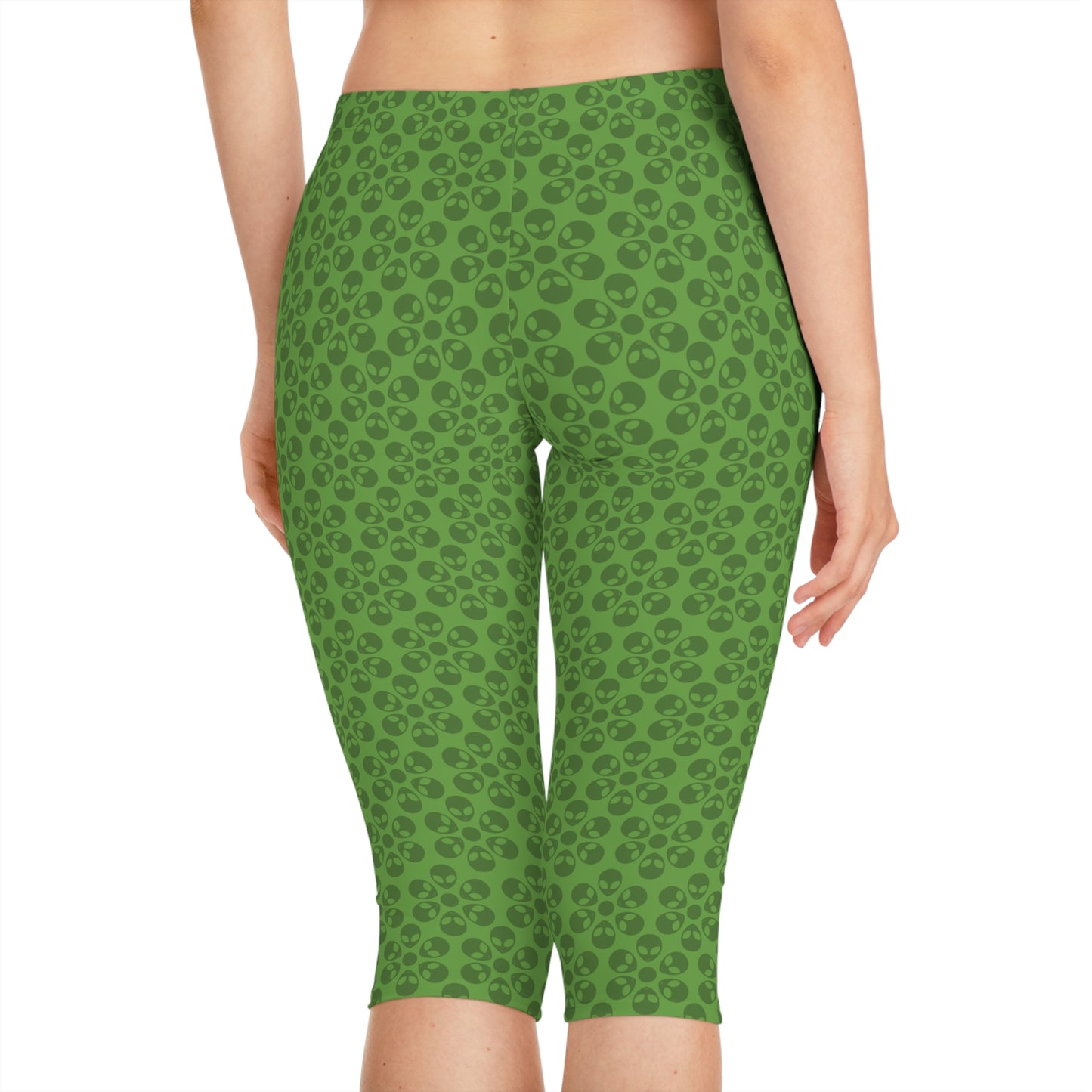 Womens Capri Leggings Alien Flowers Green
