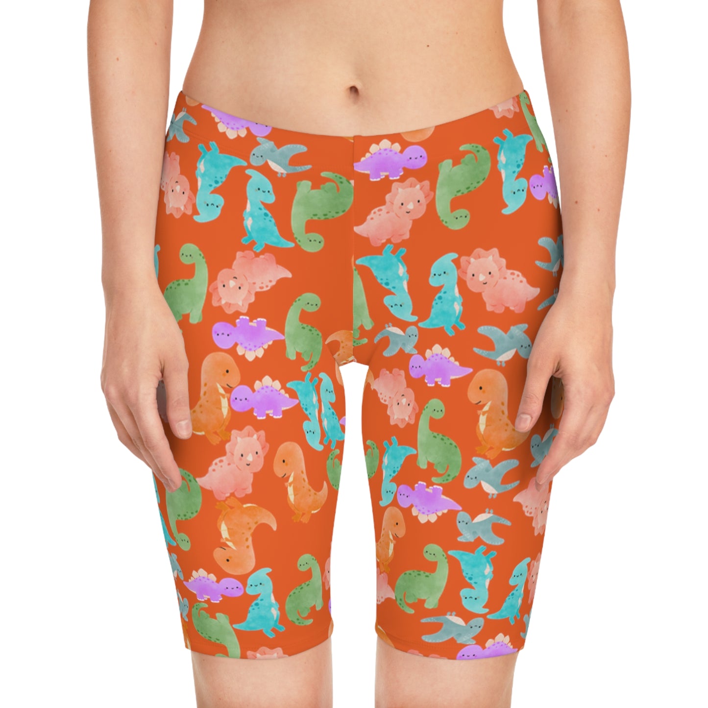 Womens Bike Shorts  Rainbow Dinos Orange