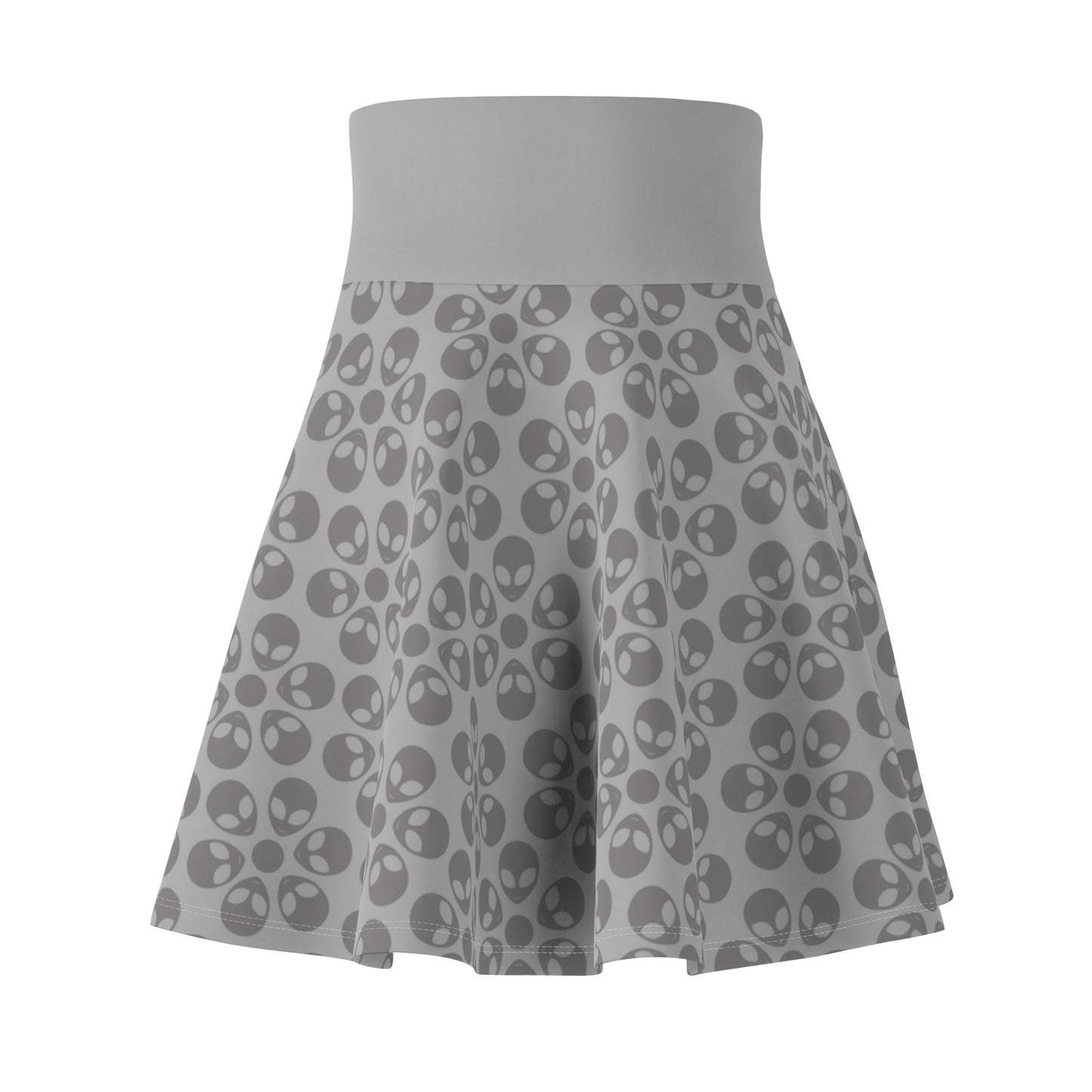 Skull Pattern Womens Skater Skirt Cute AOP Skirt Gothic Summer Wear Festival Outfit Alternative Fashion Alien Flowers Light Grey