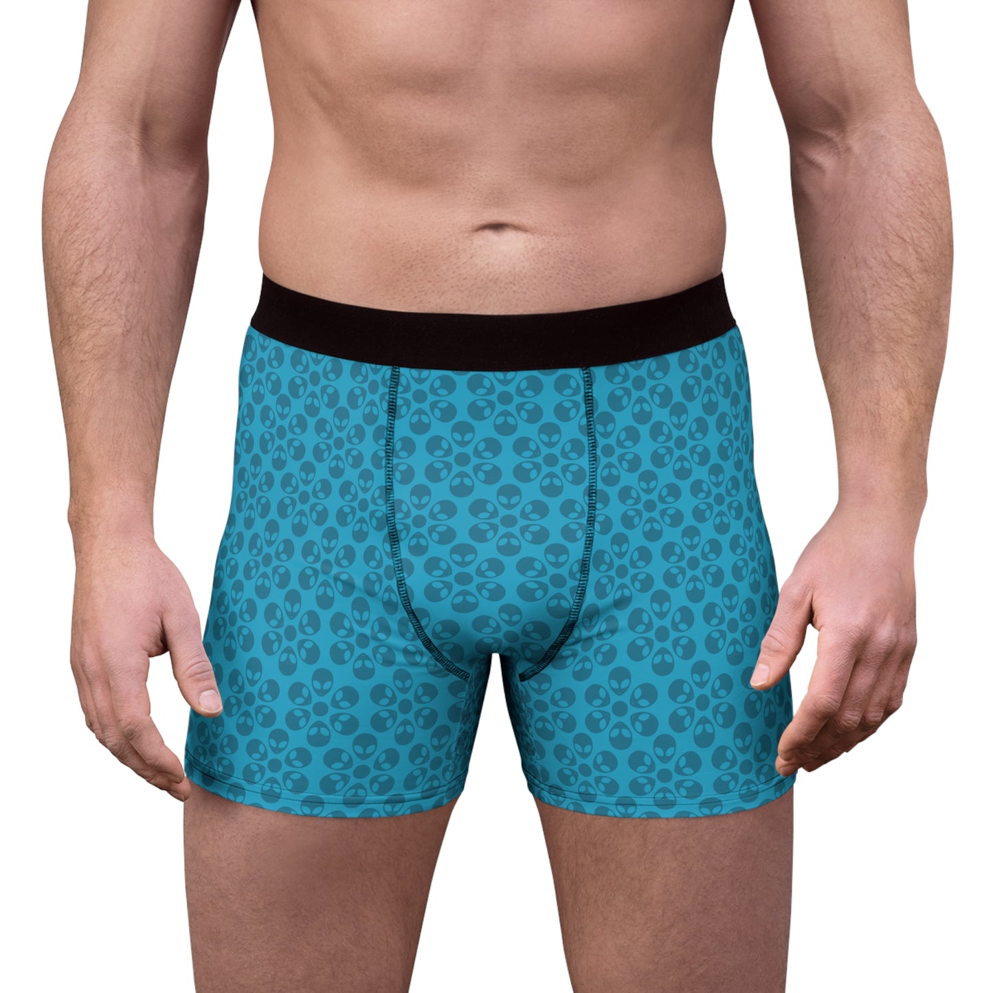Mens Boxer Briefs  Alien Flowers Turquoise