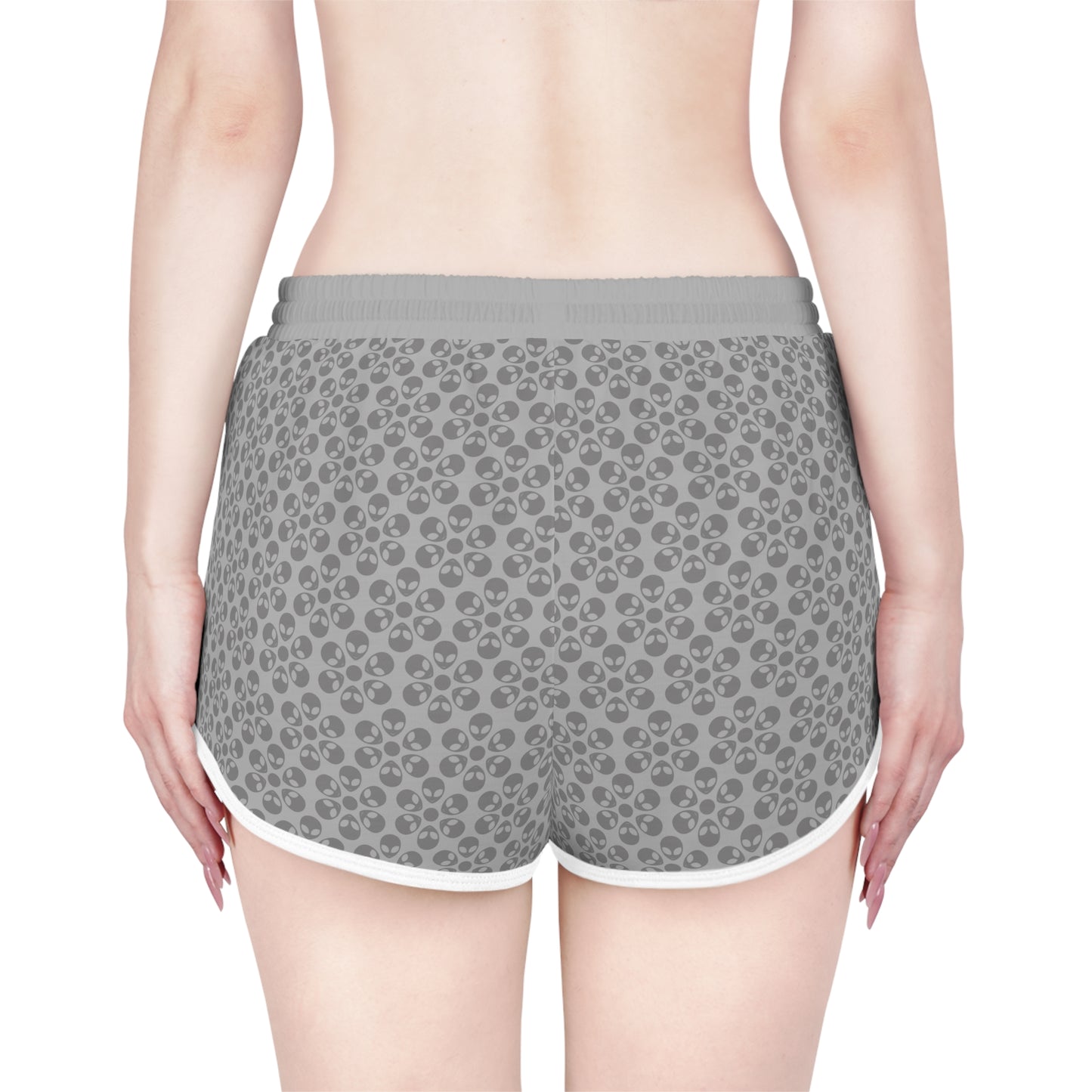 Womens Relaxed Shorts  Alien Flowers Light Grey