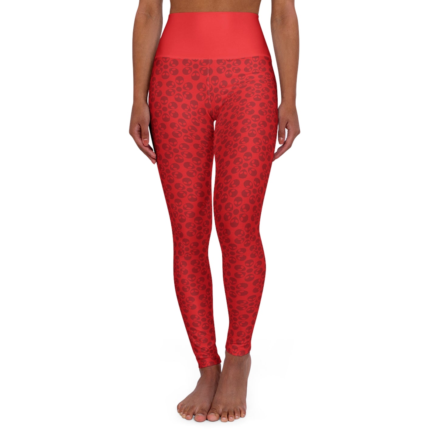 Stylish High Waisted Yoga Leggings Activewear Fitness Leggings Workout Pants Gift for Her Yoga Apparel Alien Flowers Red
