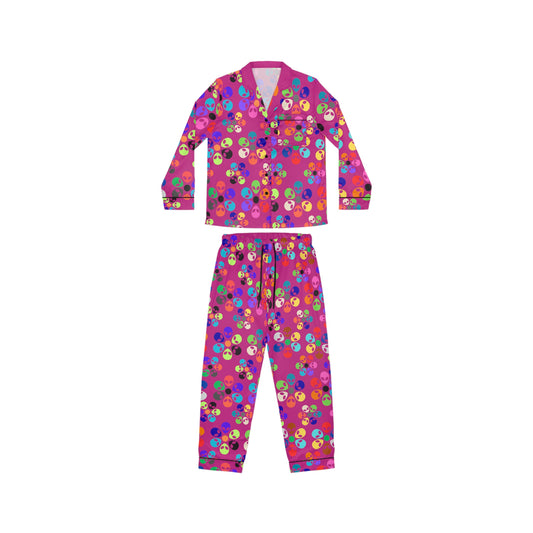 Colorful Womens Satin Pajamas Comfortable Sleepwear Set Cozy PJs for Women Vibrant Loungewear Cute Gift for Her Alien Rainbow Flowers Pink
