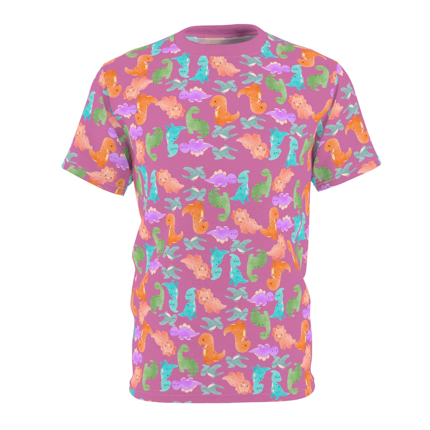 Vibrant Dino Pattern Tee for Ocean Lovers Perfect for Summer Casual Wear Gift for Beach Lovers Tropical Vibe Clothing Rainbow Dinos Light Pink