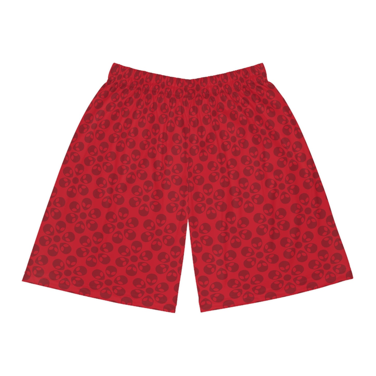 Trendy Skull Pattern Basketball Shorts Summer Activewear Sports Apparel Casual Wear Beach Shorts Gift for Basketball Lovers Alien Flowers Dark Red