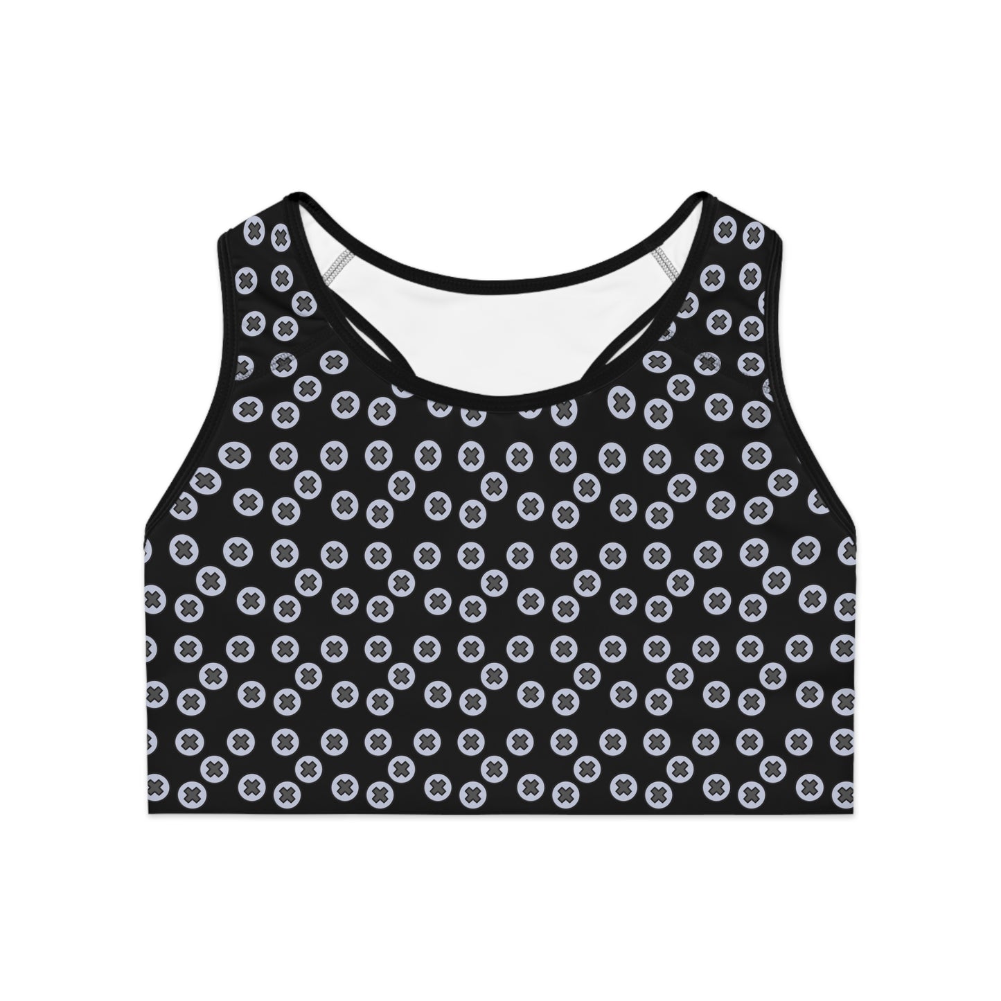 Patterned Sports Bra - Stylish Activewear for Fitness, Gym or Yoga- Screwed - Black