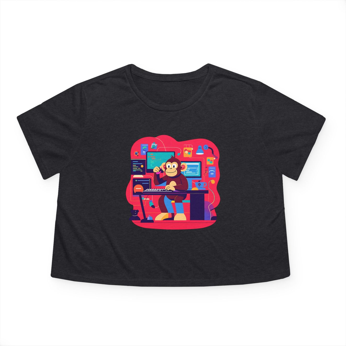 Retro Gamer Women's Flowy Cropped Tee, Cute Graphic Tee, Casual Wear, Gift for Gamers, Fun Summer Top, Kids Birthday Present