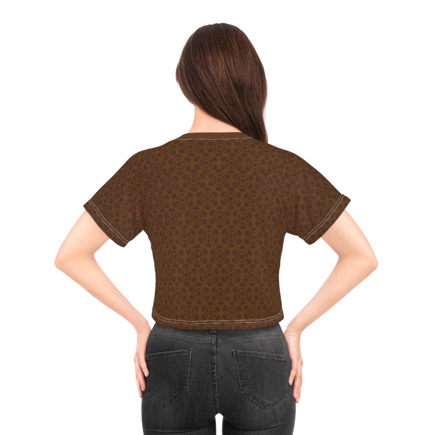 Feminine Floral Crop Tee Trendy Summer Top Aesthetic Graphic Shirt Casual Outfit Unique Gift for Her Vintage Style Tee Alien Flowers Brown