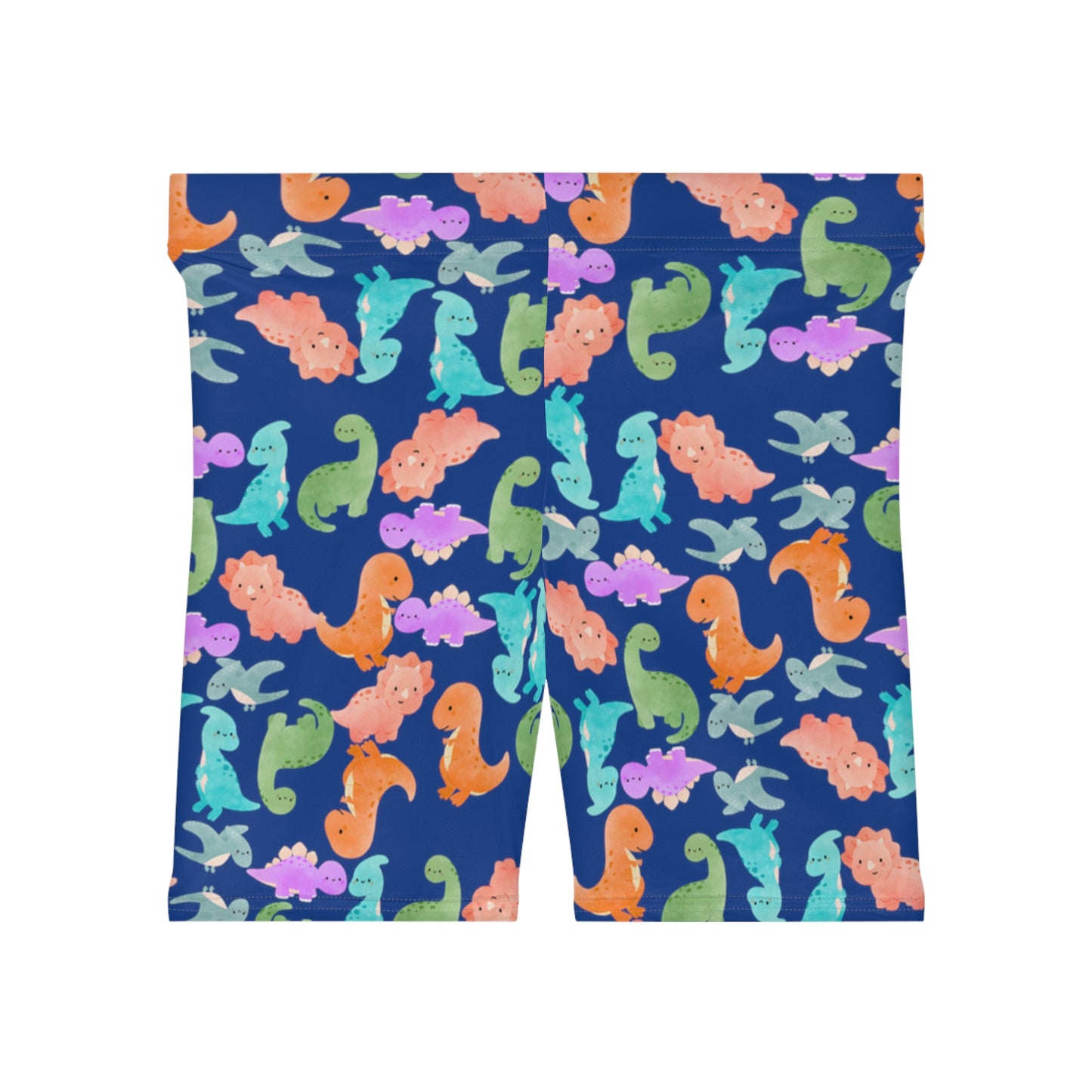 Colorful Dinosaur Womens Biker Shorts  AOP Perfect for Casual Wear workout Summer Birthdays Playdates Unique Gift Rainbow Dinos Dark Blue