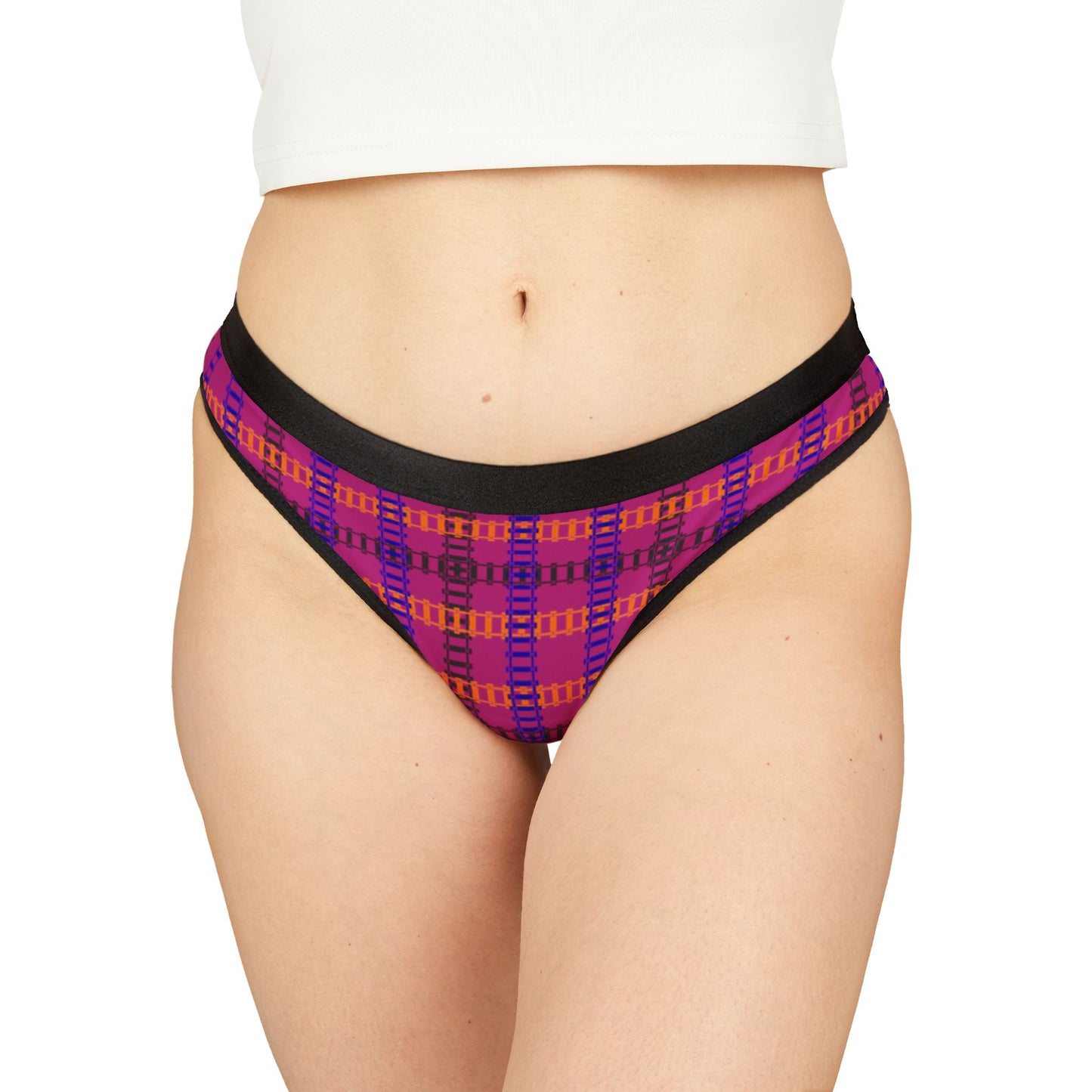 Vibrant Plaid Women’s Thongs Stylish Lingerie Comfortable Underwear Everyday Essentials Gift for Her Train Tracks Pink