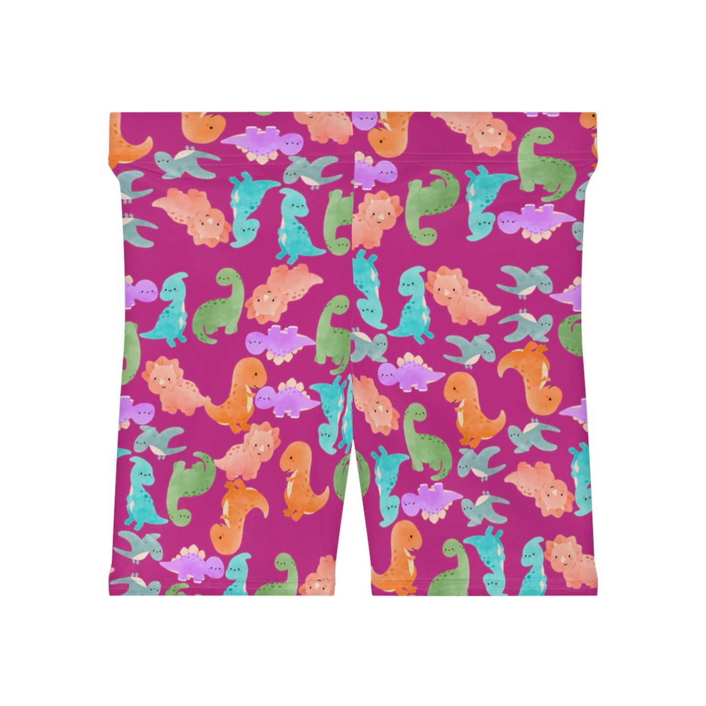 Colorful Dinosaur Womens Biker Shorts  AOP Perfect for Casual Wear workout Summer Birthdays Playdates Unique Gift Rainbow Dinos Pink