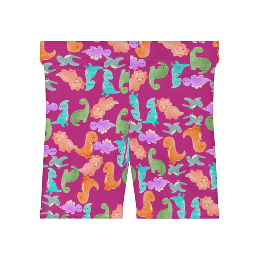 Colorful Dinosaur Womens Biker Shorts  AOP Perfect for Casual Wear workout Summer Birthdays Playdates Unique Gift Rainbow Dinos Pink