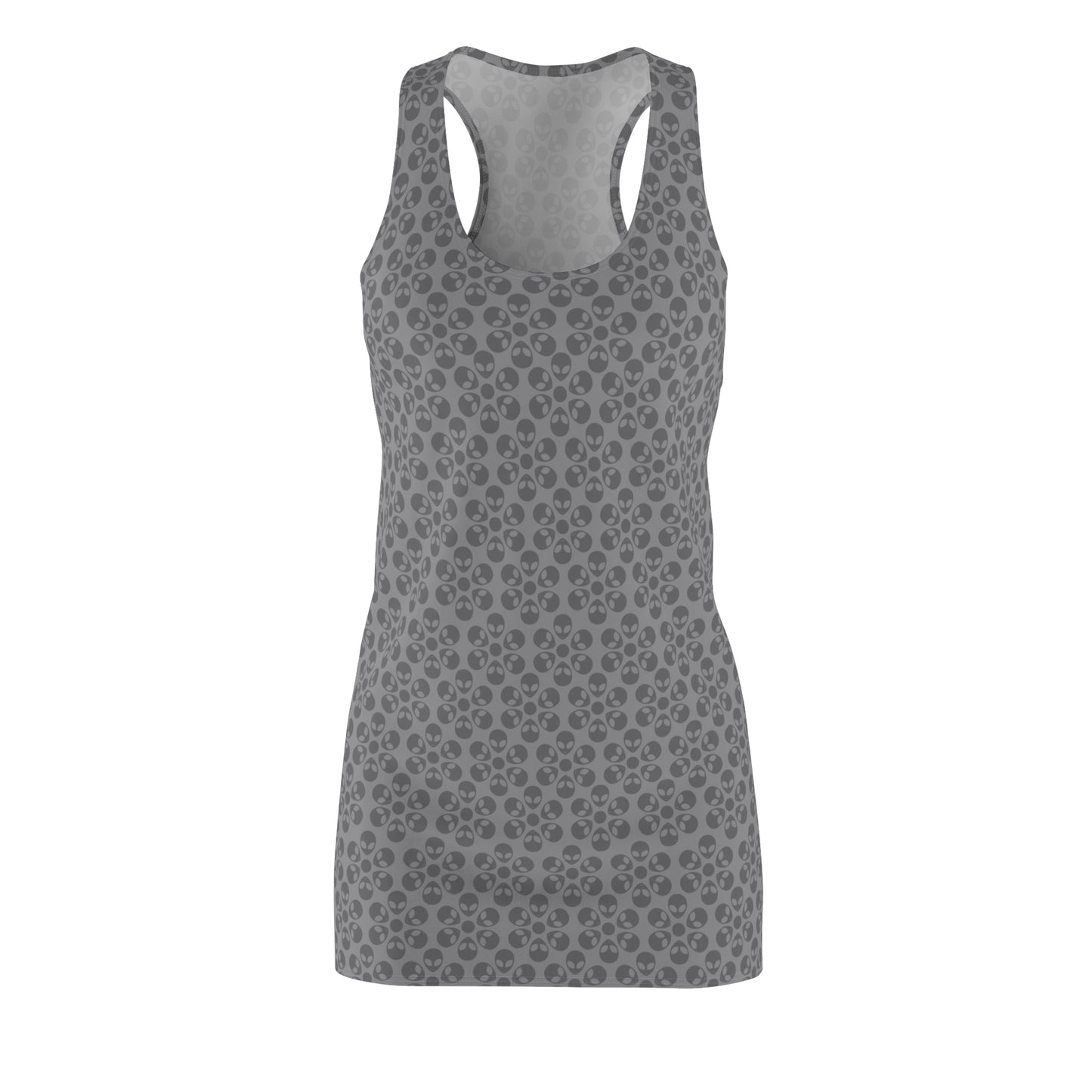 Stylish Floral Racerback Dress  Perfect for Summer Beach Days and Casual Outings Trendy Outfit Flower Print Dress Gift for Her Alien Flowers Grey