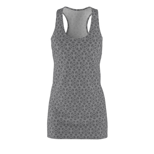 Stylish Floral Racerback Dress  Perfect for Summer Beach Days and Casual Outings Trendy Outfit Flower Print Dress Gift for Her Alien Flowers Grey