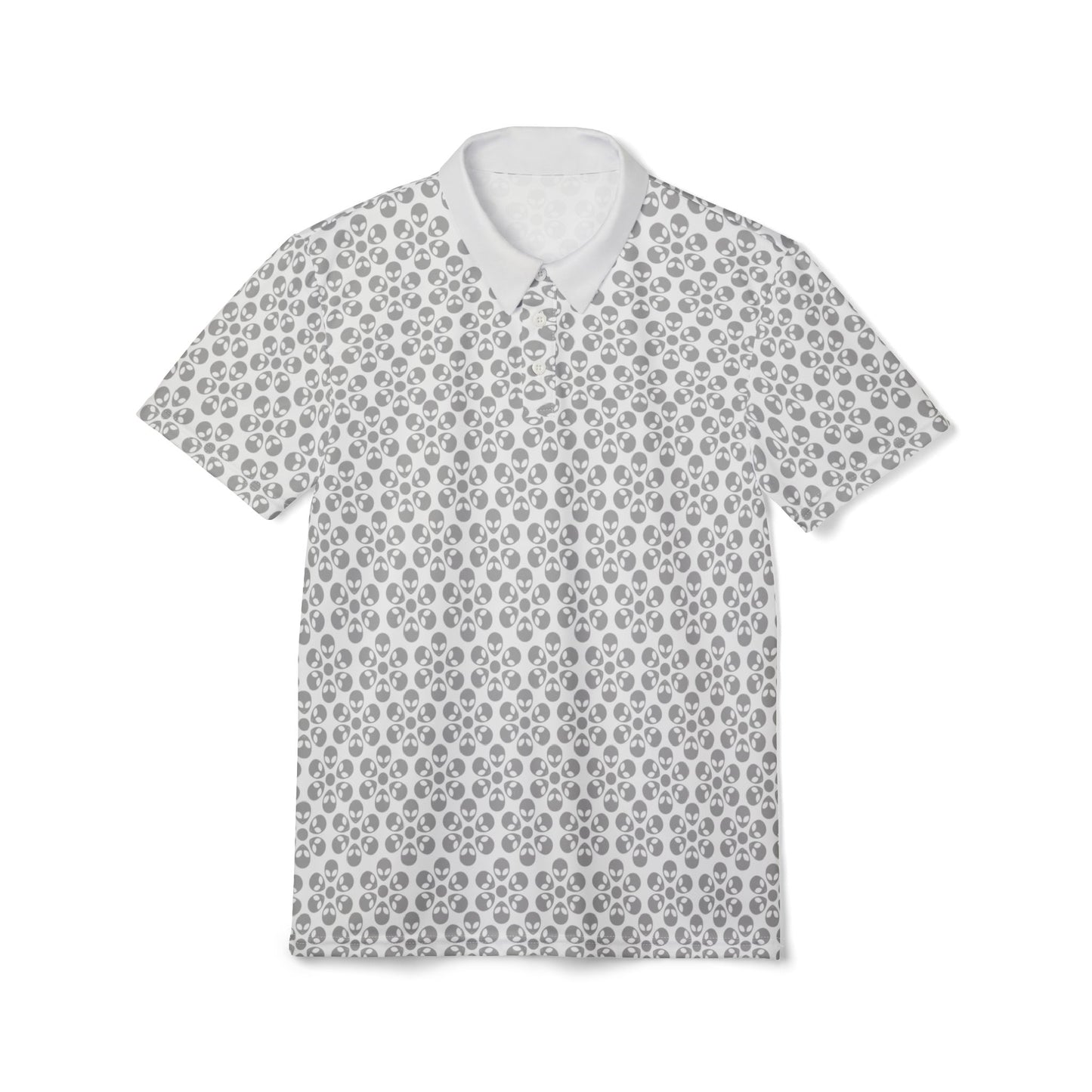 Stylish Unisex Polo Shirt  Modern Floral Design Casual Wear Gift for Him/Her Summer Outfit Personalized Style Alien Flowers White