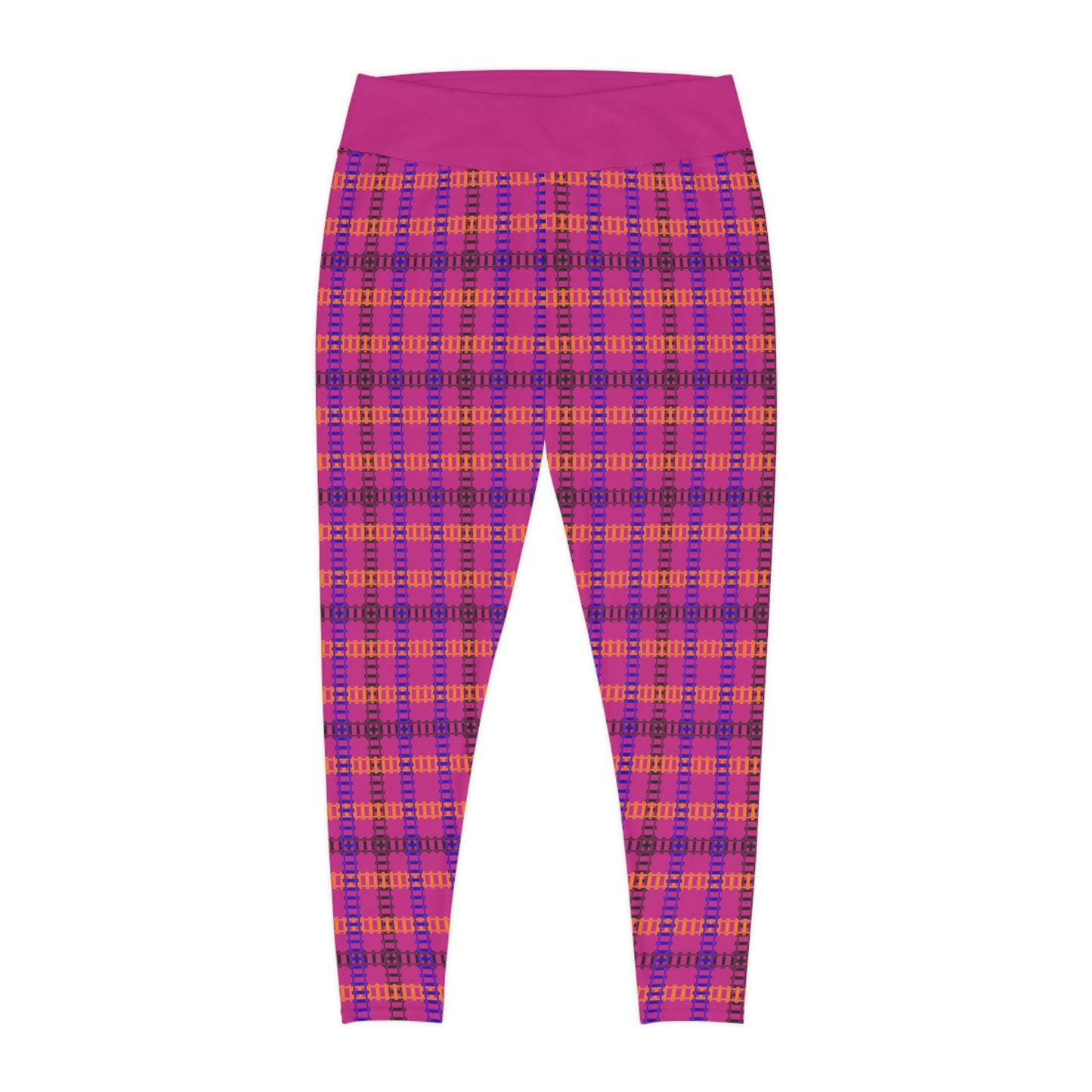 Plus Size Plaid Leggings  Comfortable and Stylish Perfect for Everyday Wear Active Lifestyle Casual Outings Halloween & Fall [...] Train Tracks Pink