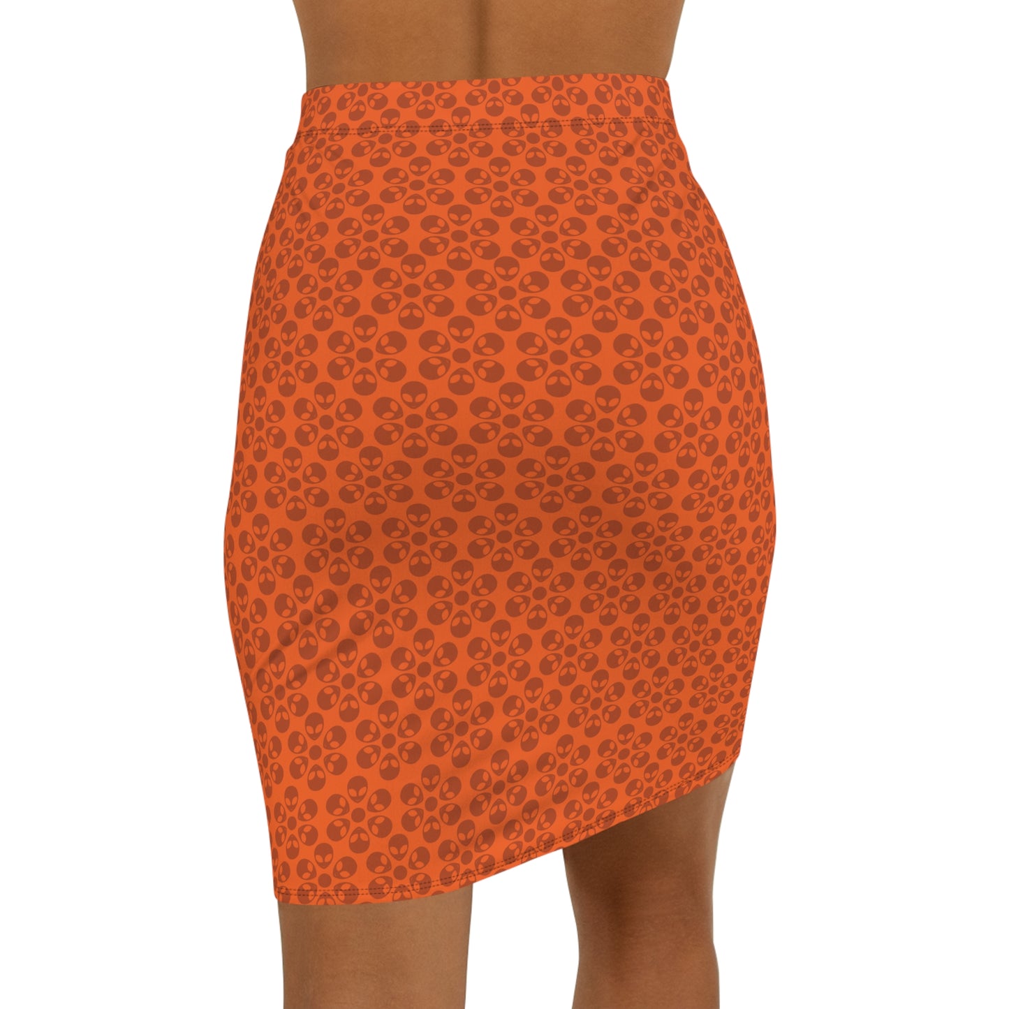 Womens MidWaist Pencil Skirt  Alien Flowers Orange