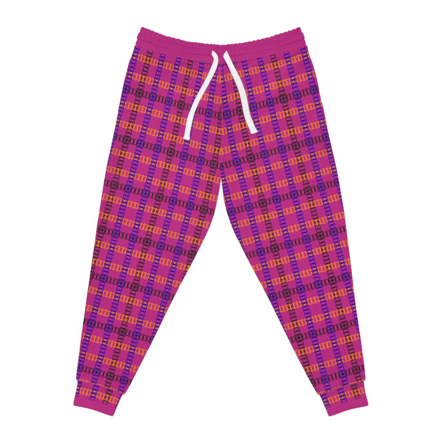 Colorful Plaid Athletic Joggers Comfortable Gym Pants Unisex Loungewear Casual Streetwear Fall Fashion Essentials Activewear Gift Train Tracks Pink