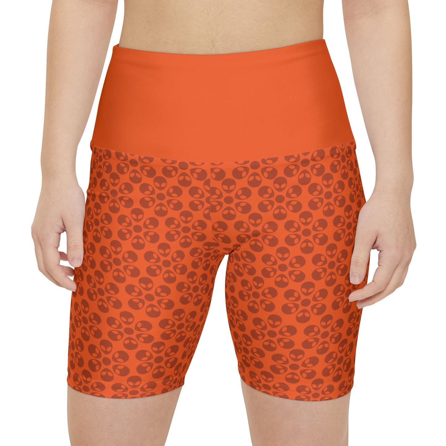Womens Workout Shorts  Alien Flowers Orange