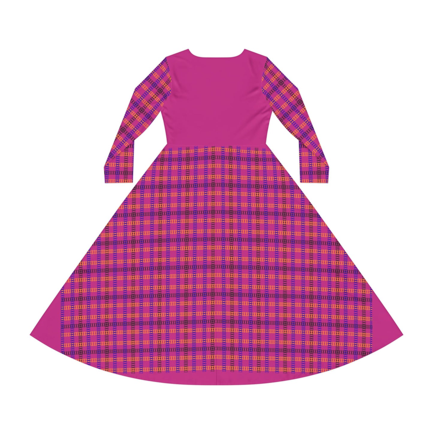 Plaid Long Sleeve Dance Dress for Women Stylish Dancewear Perfect for Performances Dance Recitals and Casual Outfits Train Tracks Pink