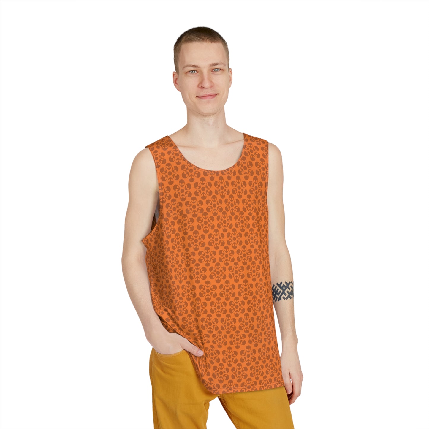 Stylish Mens Tank Top  AOP Leopard Print Summer Wear Fitness Gear Casual Apparel Trendy Vacation Outfit Alien Flowers Crusta