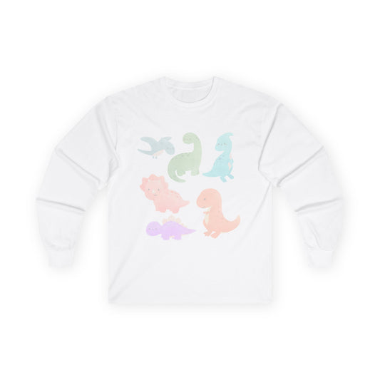 Cute Dinosaur Long Sleeve Tee, Unisex Dino Shirt, Kids and Teens Gift, Fun Casual Wear, Ideal for Birthdays, Holidays, and Everyday