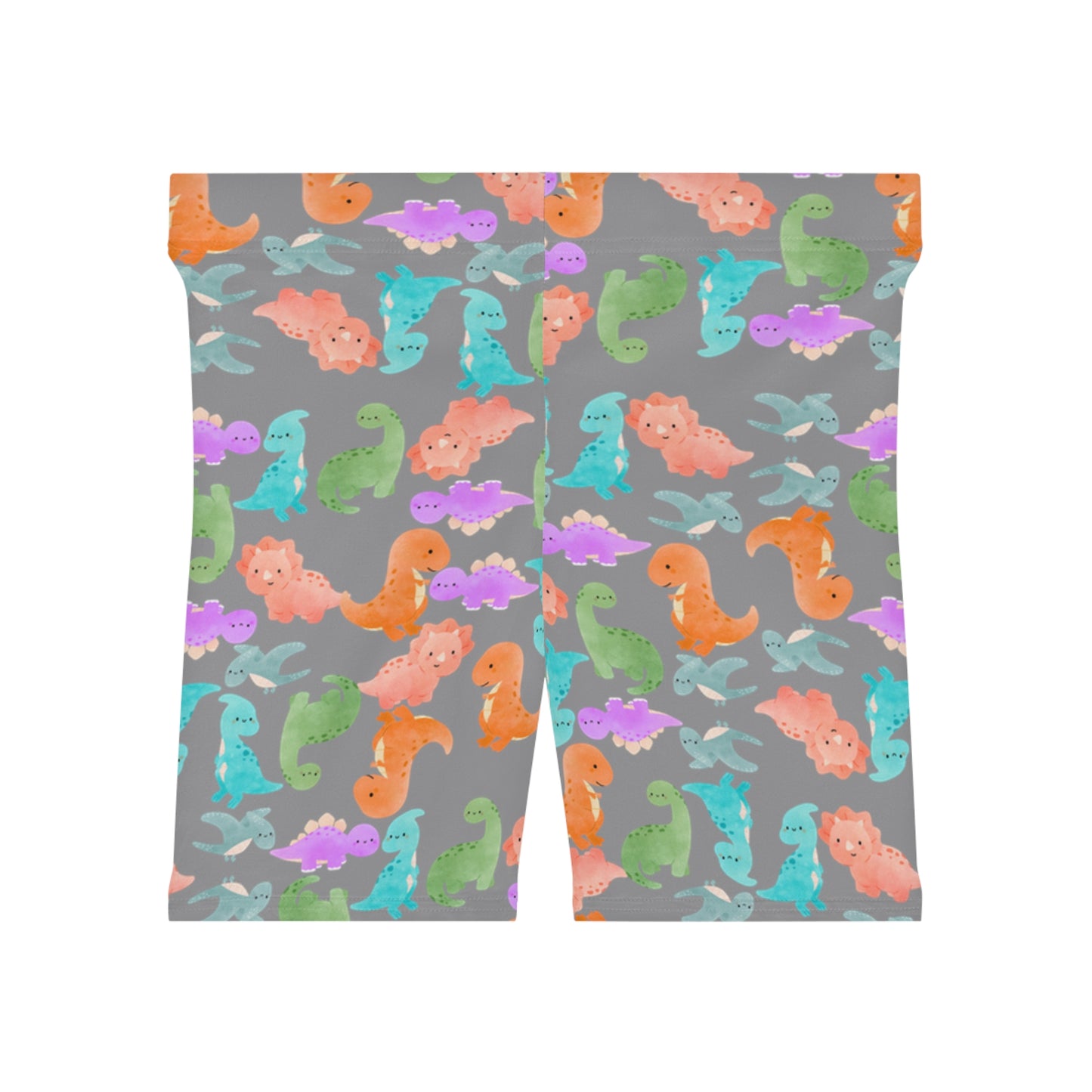 Colorful Dinosaur Womens Biker Shorts  AOP Perfect for Casual Wear workout Summer Birthdays Playdates Unique Gift Rainbow Dinos Grey